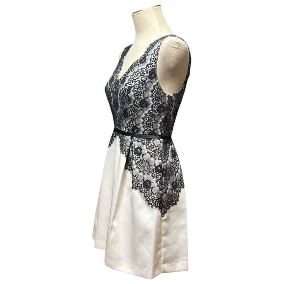 Max and Cleo V-Neck Sleeveless Satin Lace Mini Cocktail Dress Cream Black 4 - Picture 3 of 5